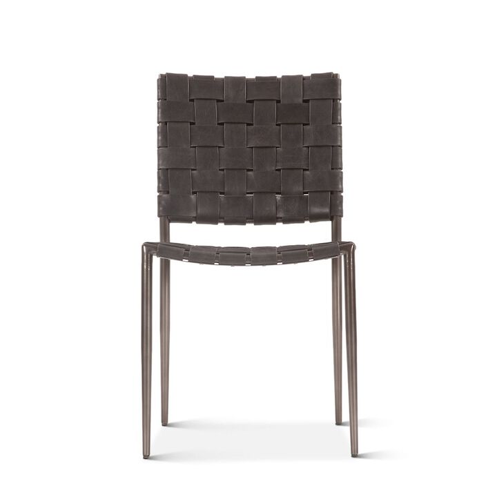 World Interiors Lund Dining Chair in Black Buffalo Leather and Iron