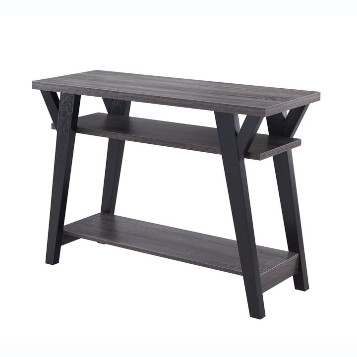 42 Inches Wooden Console Table with 2 Bottom Shelves, Gray-Benzara