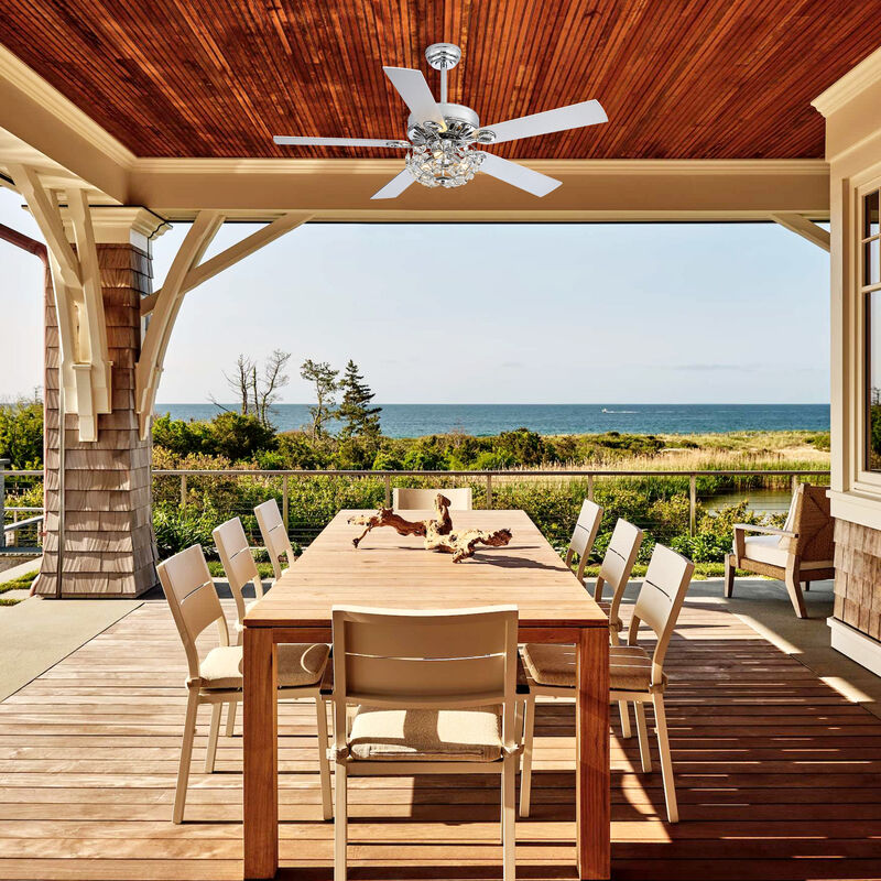 Breezary 52" Ceiling Fan with Light, 5 Blade, 6-Speed DC Motor, Quiet Downrod Mount, Timer, Remote Control image number 7