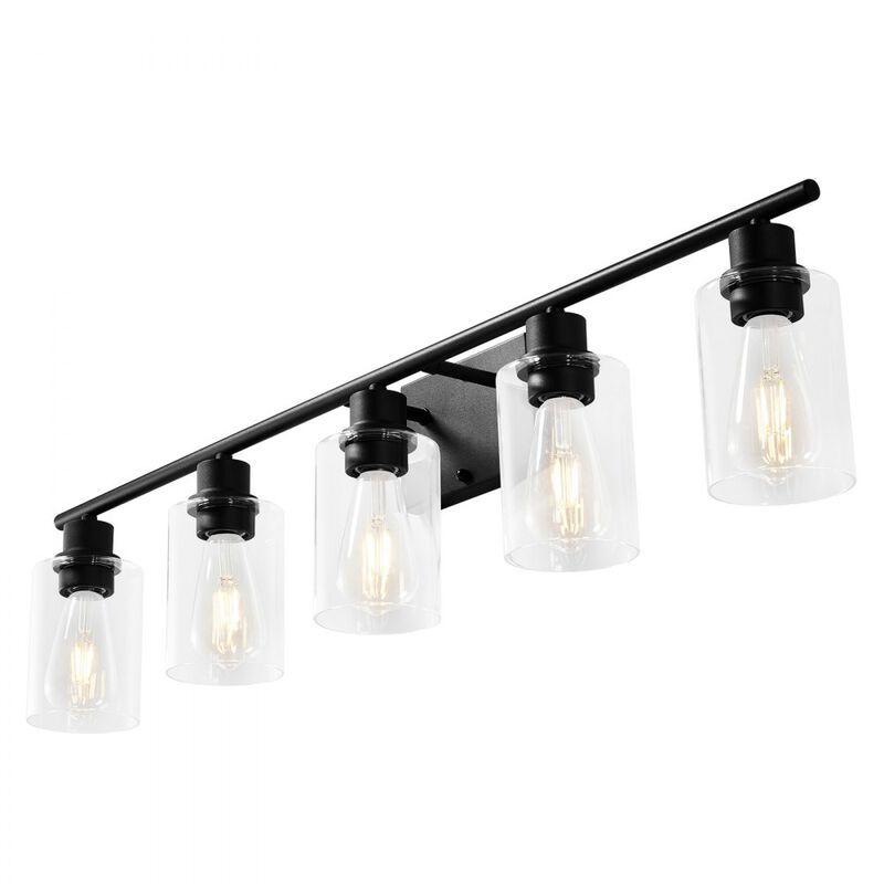 5-Light Bathroom Vanity &ndash; 37.1" Modern Wall Light with Clear Glass Shades image number 3