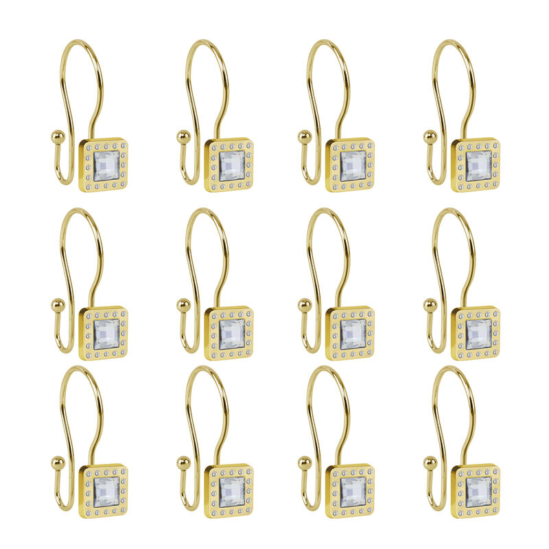 Rust-Resistant Metal Double Shower Curtain Hooks with Large Center Crystal, Set of 12 image number 4