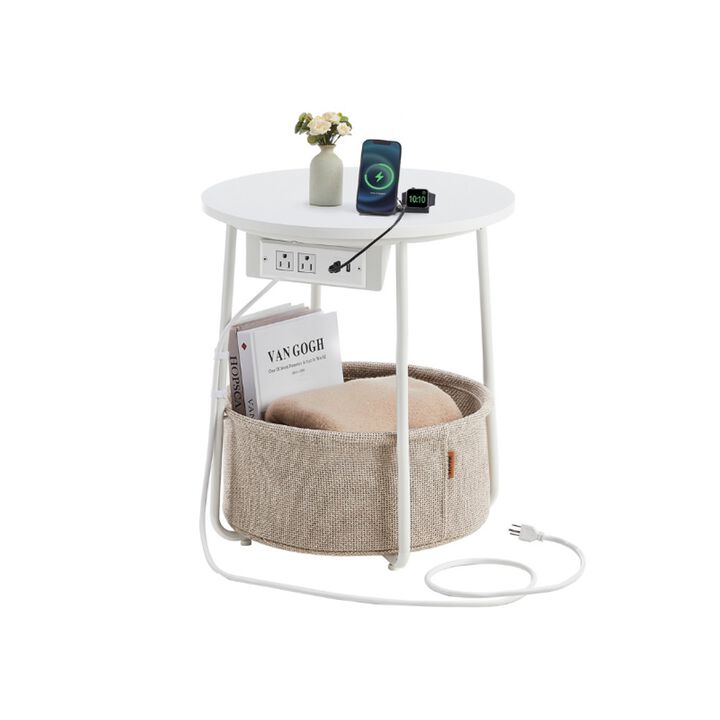 Nightstand with Charging Station – Compact Side Table with Power Strip for Phones, Tablets & Lamps