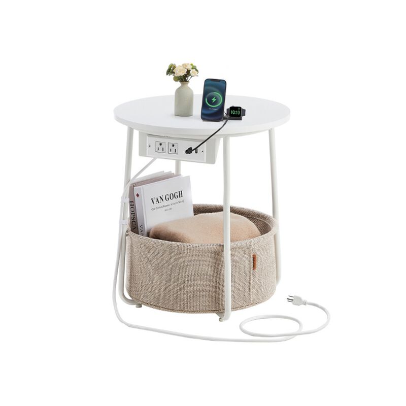 Nightstand with Charging Station – Compact Side Table with Power Strip for Phones, Tablets & Lamps