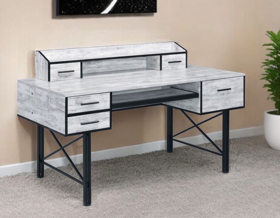 Spacious Computer Desk with Five Drawers for Organized Office or Study Room