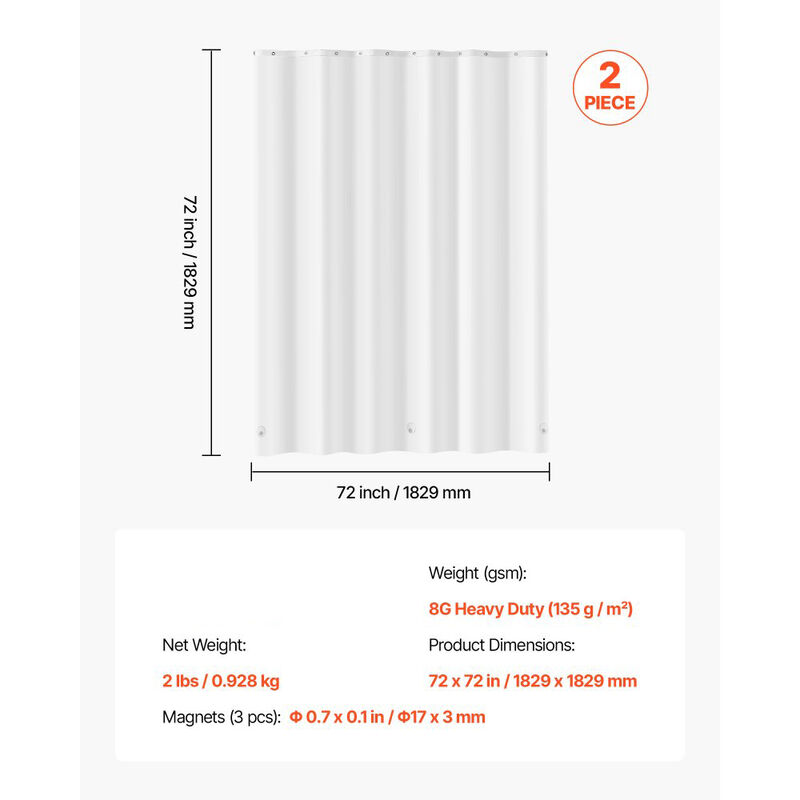 White Set of 2 Heavy Duty PEVA Shower Liner 72 Inch with 3 Magnets image number 2