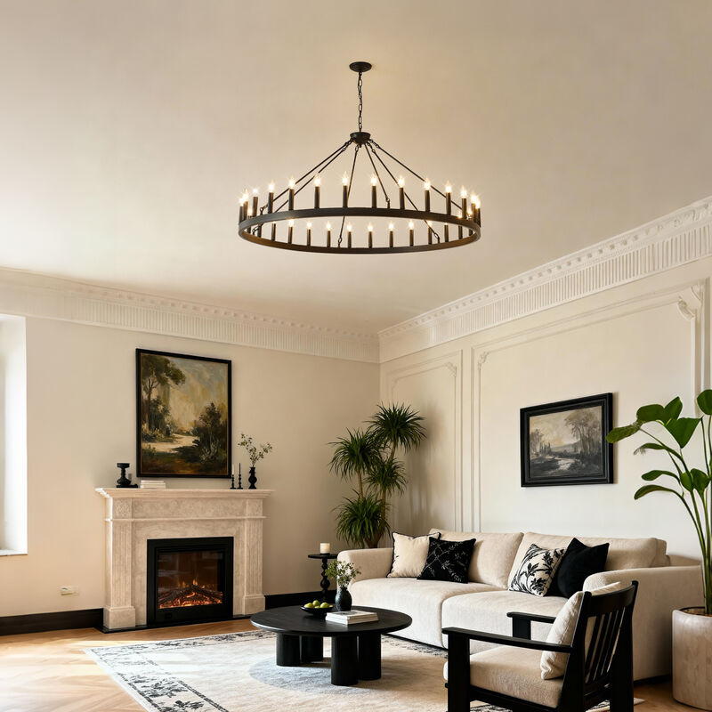 ELEMENT ACE Vintage Industrial Farmhouse Wagon Wheel Chandelier Adjustable Height Hanging Light Fixture for Dining Room Kitchen Island Living Room Bar image number 7