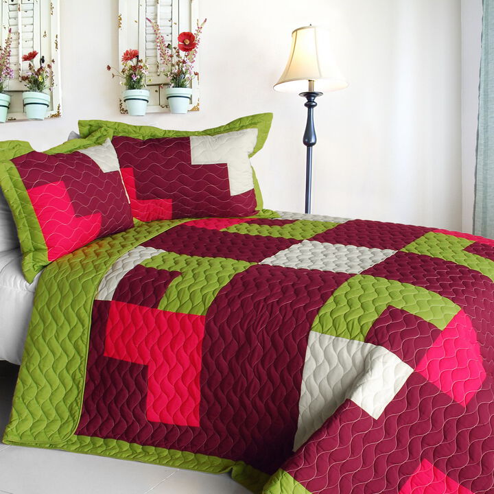 3-Piece Quilted Patchwork Plaid Quilt Set Lightweight Bedding