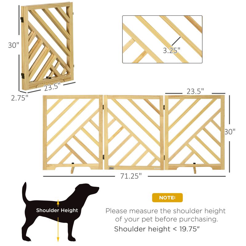 Extra Wide Wooden Freestanding Dog Gate, Foldable Pet Gates for Dogs, 24 inch 3 Panels, Dog Gates for The House, Doorway, Stairs, Natural