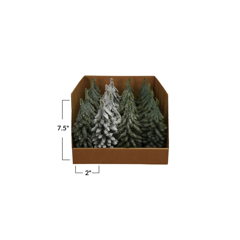 24-Piece Faux Tall Evergreen Trees with Natural Wood Slice Base, Snow Finish image number 1
