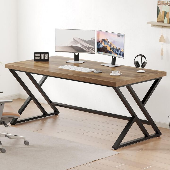 Top True Wood Computer Desk, Modern Writing Desk with Metal Legs for Home Office
