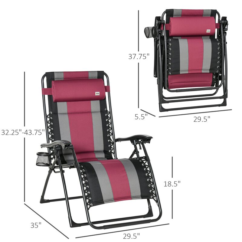 Zero Gravity Lounger Chair, Folding Reclining Patio Chair, with Cup Holder and Headrest, for Events and Camping, Red