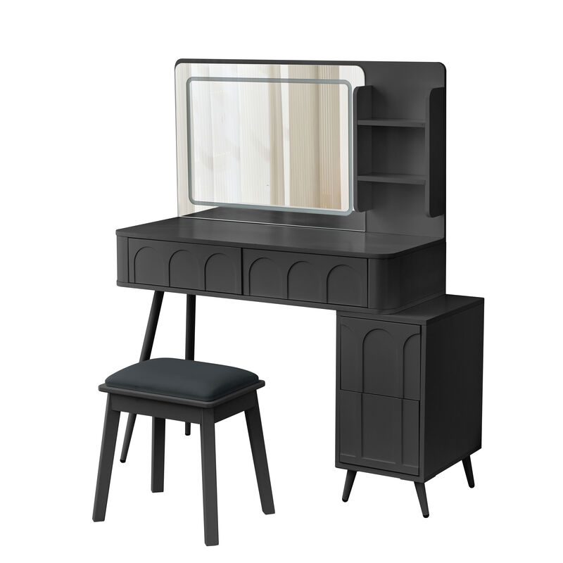Merax Modern Makeup Vanity Desk with LED Lights and 1 Stool