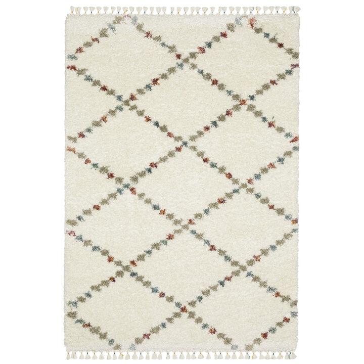 HomeRoots Diamond Shag Runner Rug With Fringe