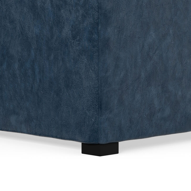 Avalon 35 inch Wide Contemporary Square Coffee Table Storage Ottoman in Denim Blue Vegan Faux Leather, Assembled image number 6