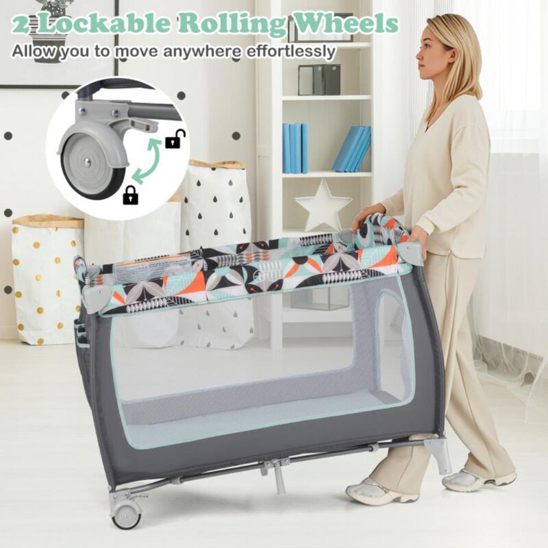 Hivvago 3-in-1 Portable Baby Playard with Zippered Door and Toy Bar