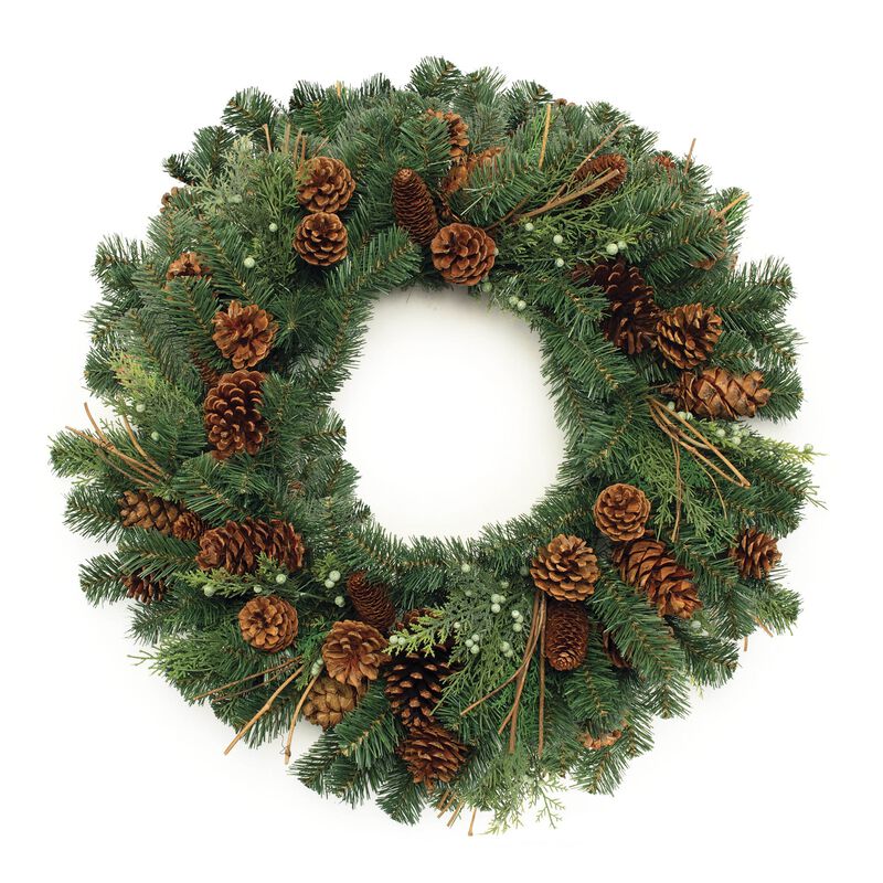 Mixed Pine Wreath with Pinecones – Holiday Wreath for Front Door, Fireplace, or Window Display