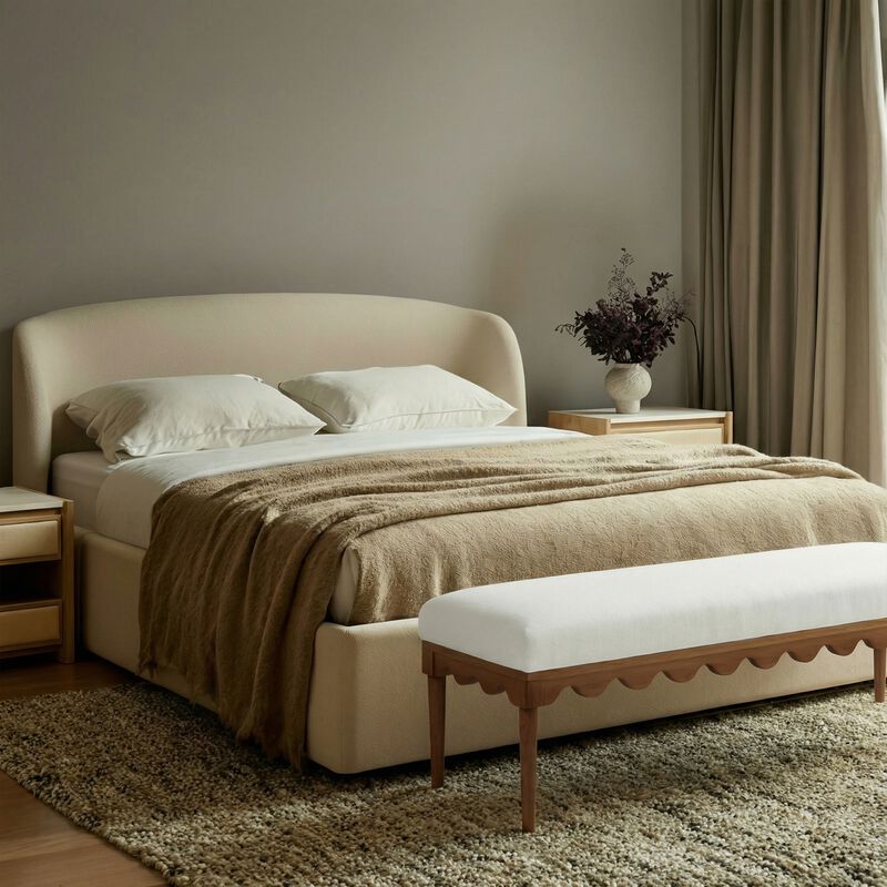 Oodle Bronze Vegan Mohair Bench in Walnut image number 1