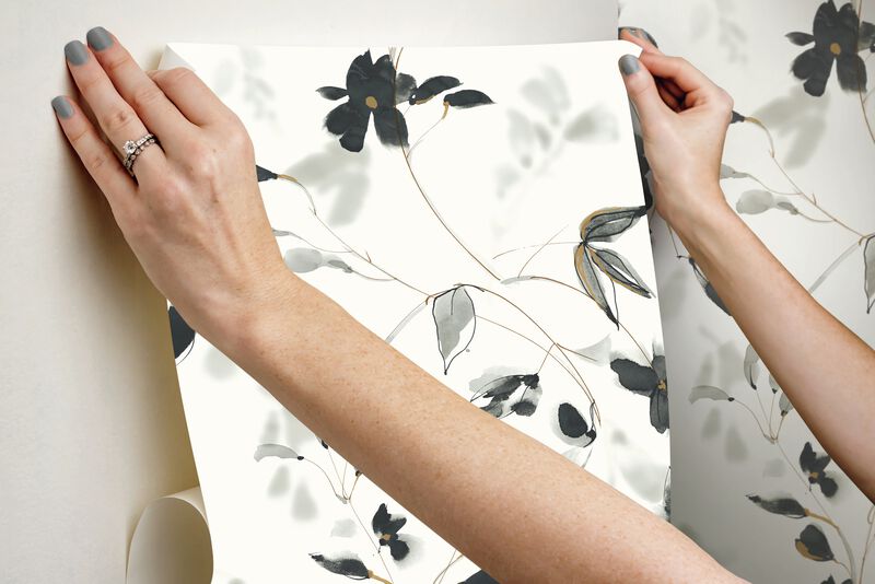 Linden Flower Black Peel & Stick Wallpaper (Double Roll) image number 4