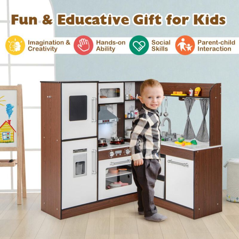 Hivvago Wooden Corner Play Kitchen with Water Circulation System and Lights