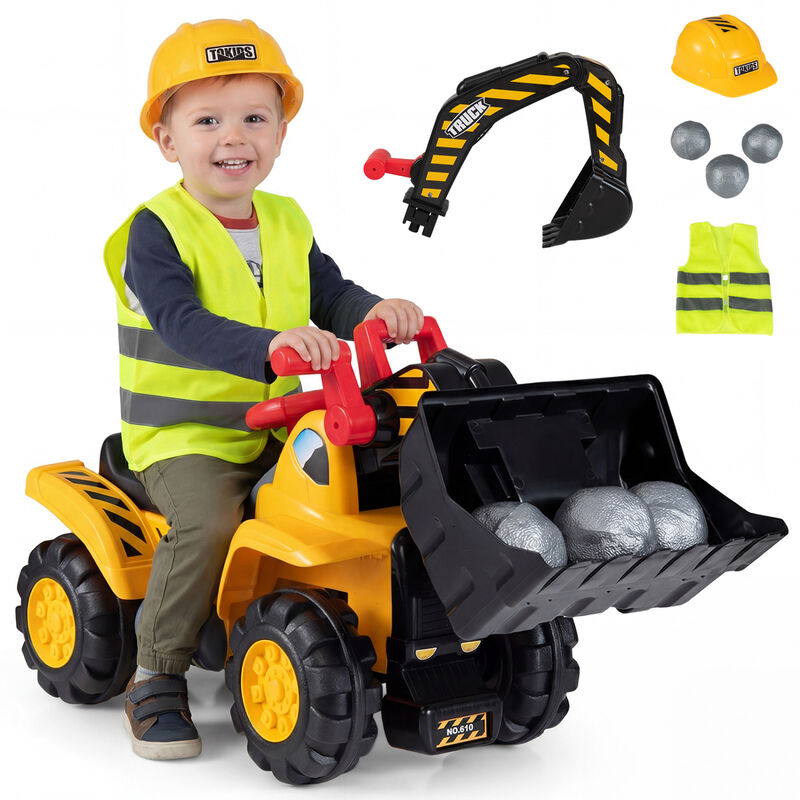 3-in-1 Kids Ride-On Excavator Bulldozer with Engine Sound and Helmet image number 4