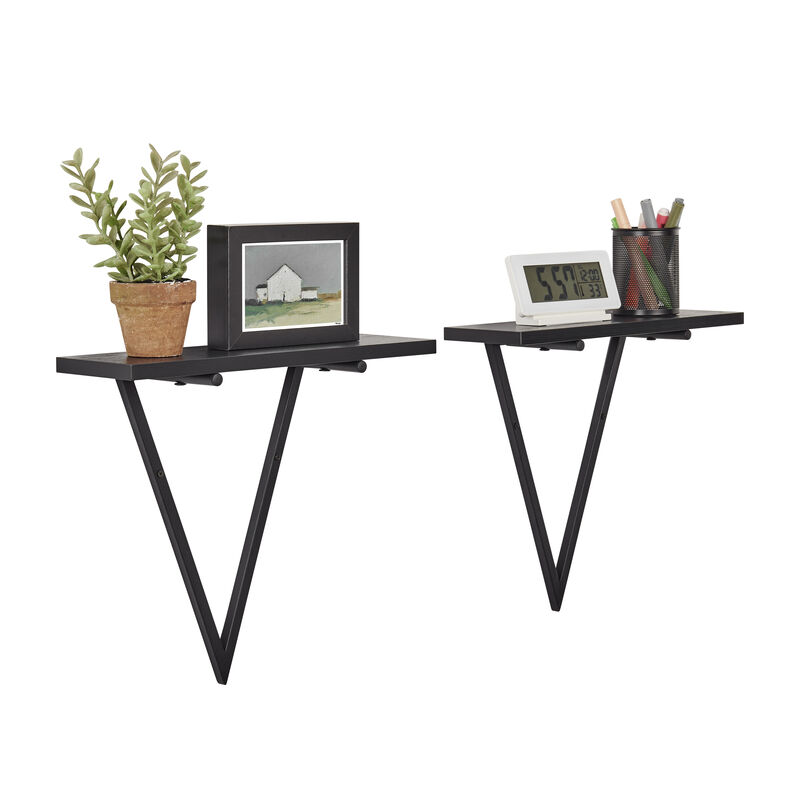 Contemporary Decorative Triangle Accent Metal Frame Wall Shelf - Reversible Configuration
