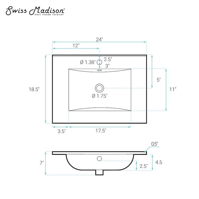 24" Ceramic Vanity Top with Single Faucet Hole image number 3