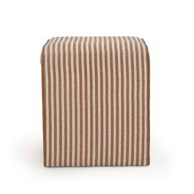 Byron Square Green Stripe Cotton Jute Ottoman image number 3