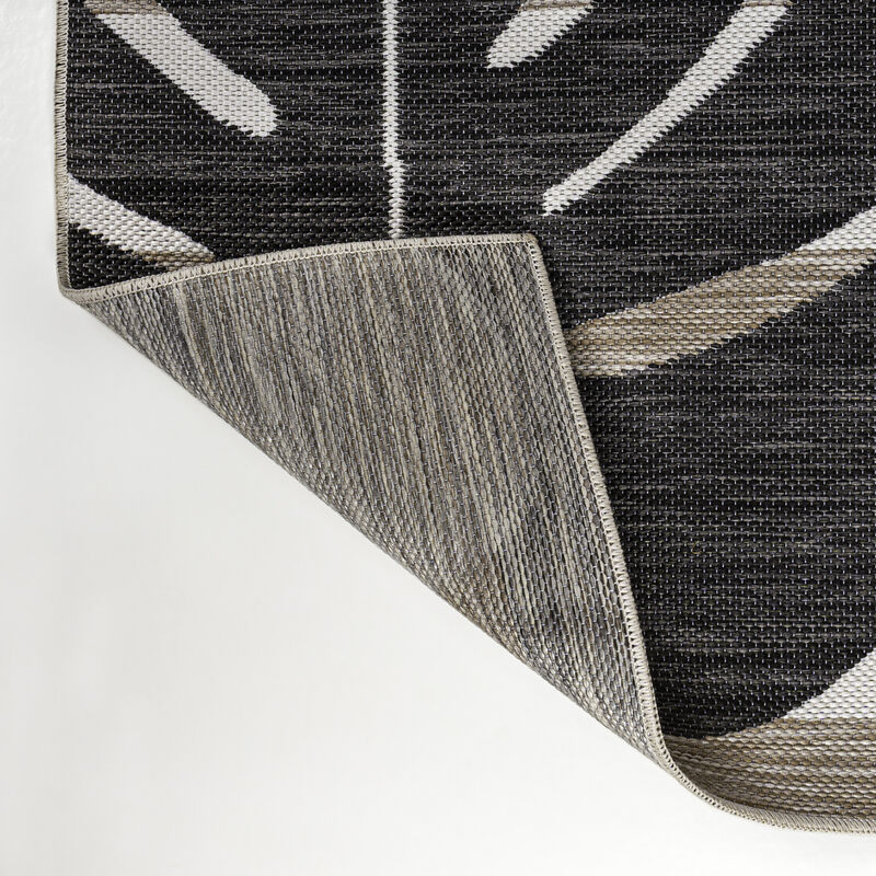 Allison Classic Beach Stripe and Monstera Leaf Indoor/Outdoor Area Rug