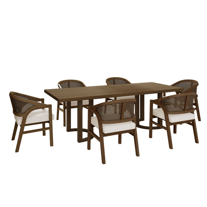 Christopher Knight Home Whitney 7 Piece Modern Rattan and Rubberwood Upholstered Dining Set