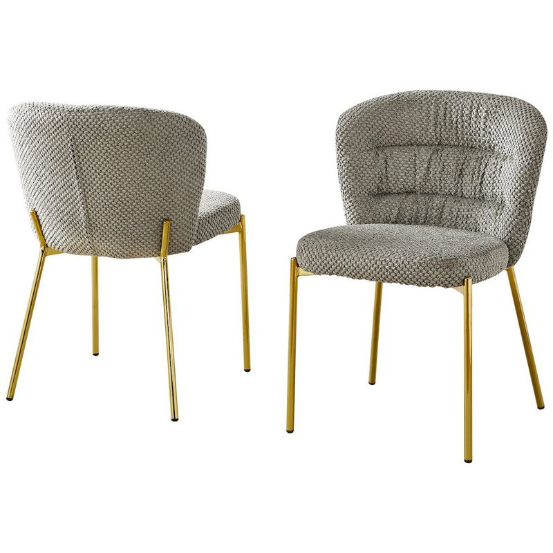 Gray Fluffy Fabric With Gold Chrome Base, Set Of 2