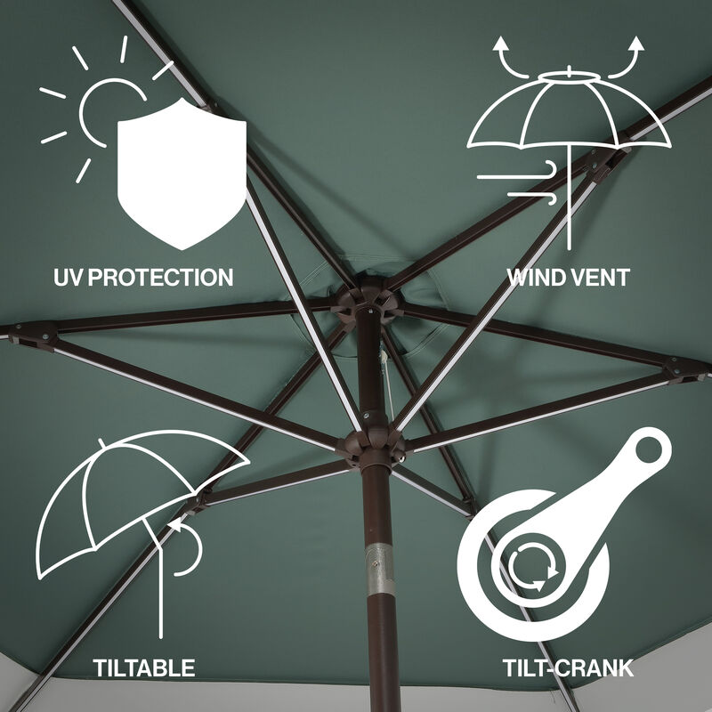 Spencer Classic Coastal 2-Tone Solar LED Market Patio Umbrella with 12 LED Strip Lights, Auto-Tilt, Crank and UV Protection