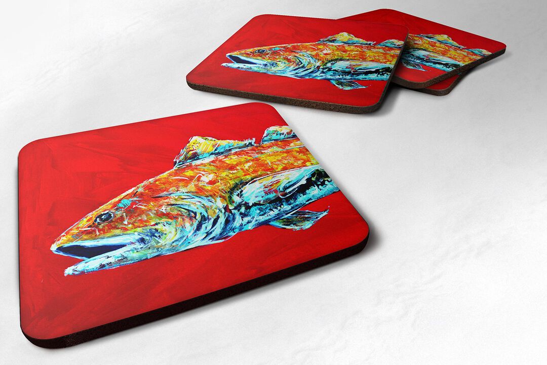 Caroline's Treasures MW1141AFC Fish-Red Fish Alphonzo Head Foam Coasters (Set of 4), 3.5 H x 3.5 W, Multicolor