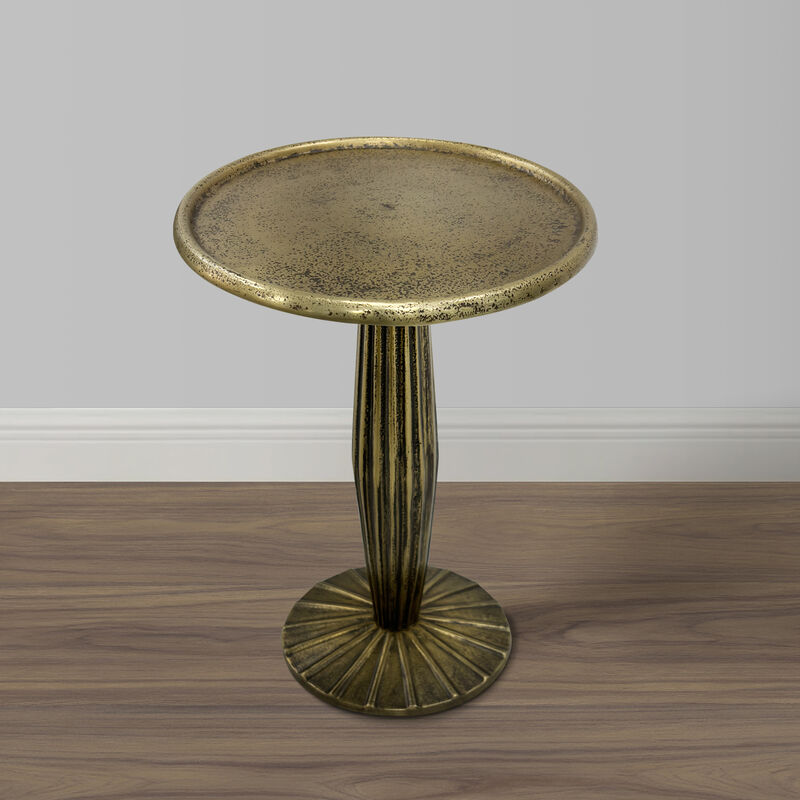 12 Inch Side End Drink Table, Fancy Fluted Base, Round Top, Antique Brass image number 6