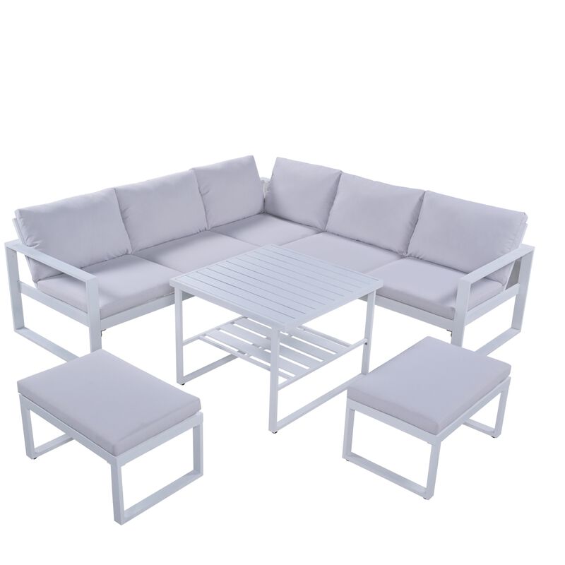 Industrial Style Outdoor Sofa Combination Set With 2 Love Sofa,1 Single Sofa,1 Table,2 Bench image number 8