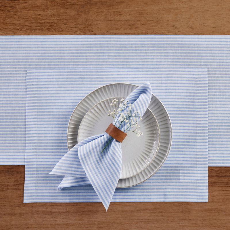 Christmas Linen Dinner Napkins 20 x 20 in Set of 4 - Narrow Stripe, Solino Home