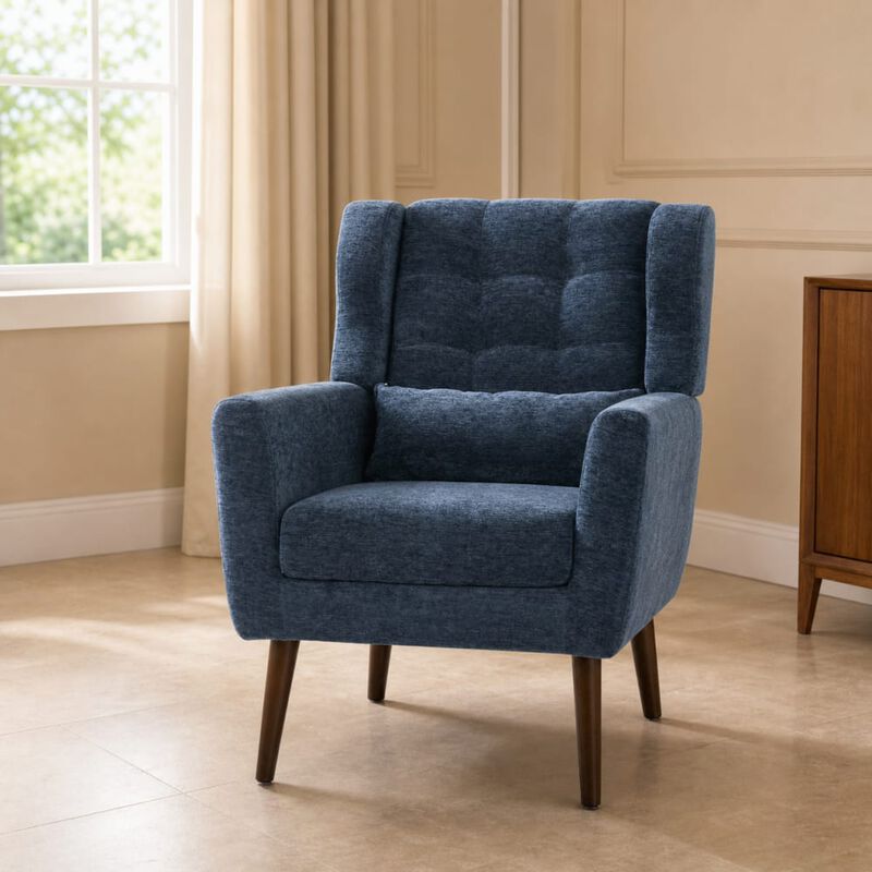 GOODSILO Upholstered Chenille Accent Armchair with Pillow, Comfy Padded Lounge Chair for Small Spaces, Living Room, Bedroom image number 3