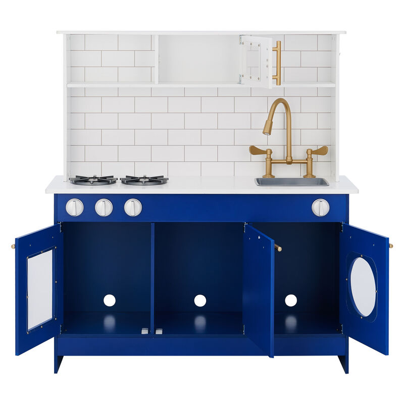 Little Chef Berlin Play Kitchen with Cookware Accessories, White/Blue image number 8