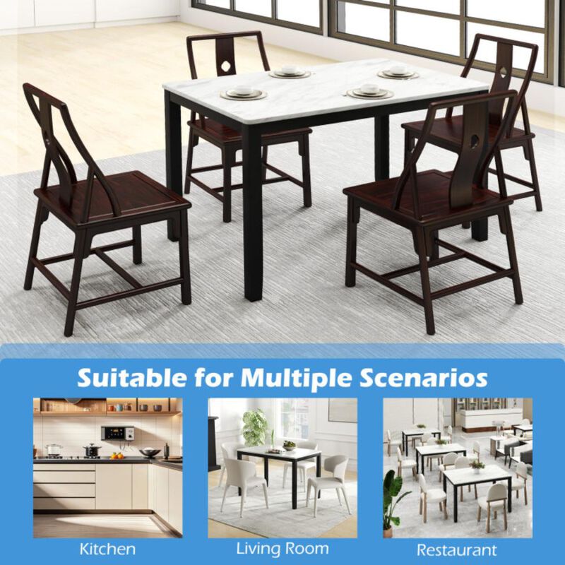 Hivvago 45 Inch Rectangular Mid Century Dining Table with Faux Marble Tabletop for 4 People