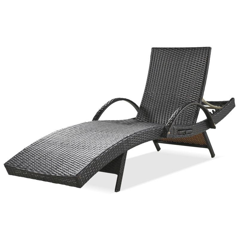 Wicker Chaise Lounge Chairs Set of 2, 80-Inch Recliners in Dark Brown with Pull-Out Table image number 3