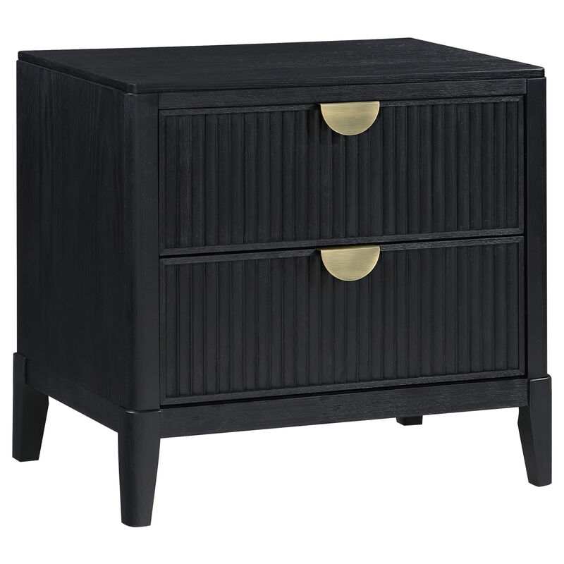 Jack 5pc Queen Bedroom Set, Fluted Black Wood, Dresser Chest, Mirror image number 2