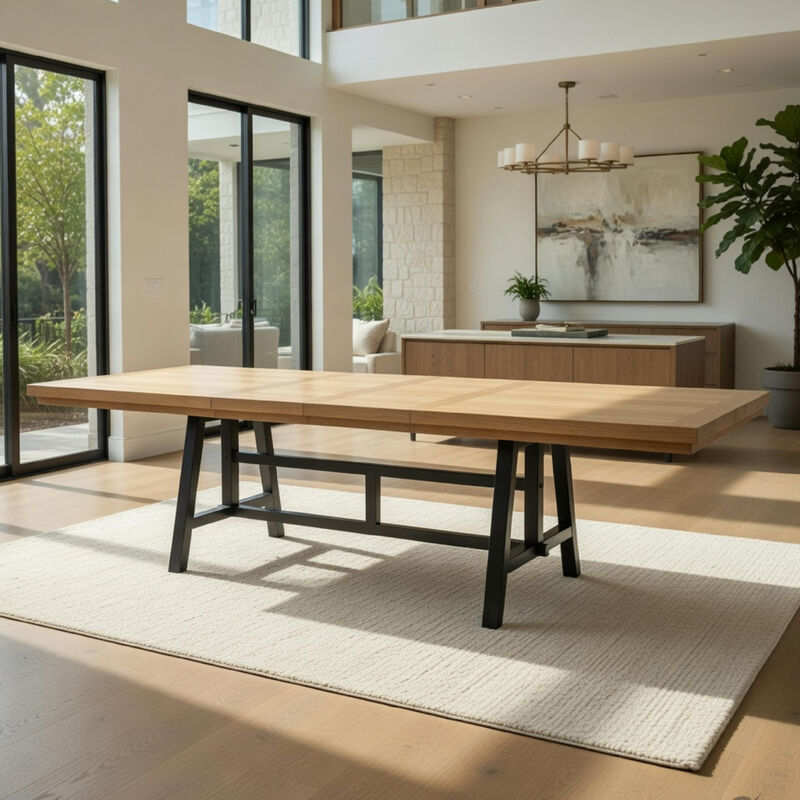 Dani Dining Table, 84-120 Inch Extendable Leafs, Oak Brown and Black image number 1