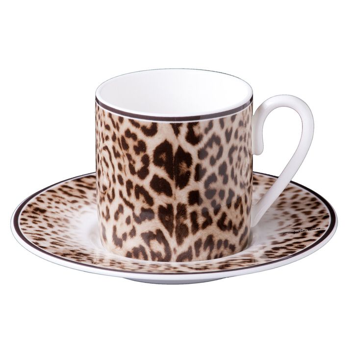 Coffee Cup & Saucer JAGUAR Set of 2 in Luxury Box  diam. 2.3", H 2.5", Cap. 4 oz, Saucer diam. 4.75"