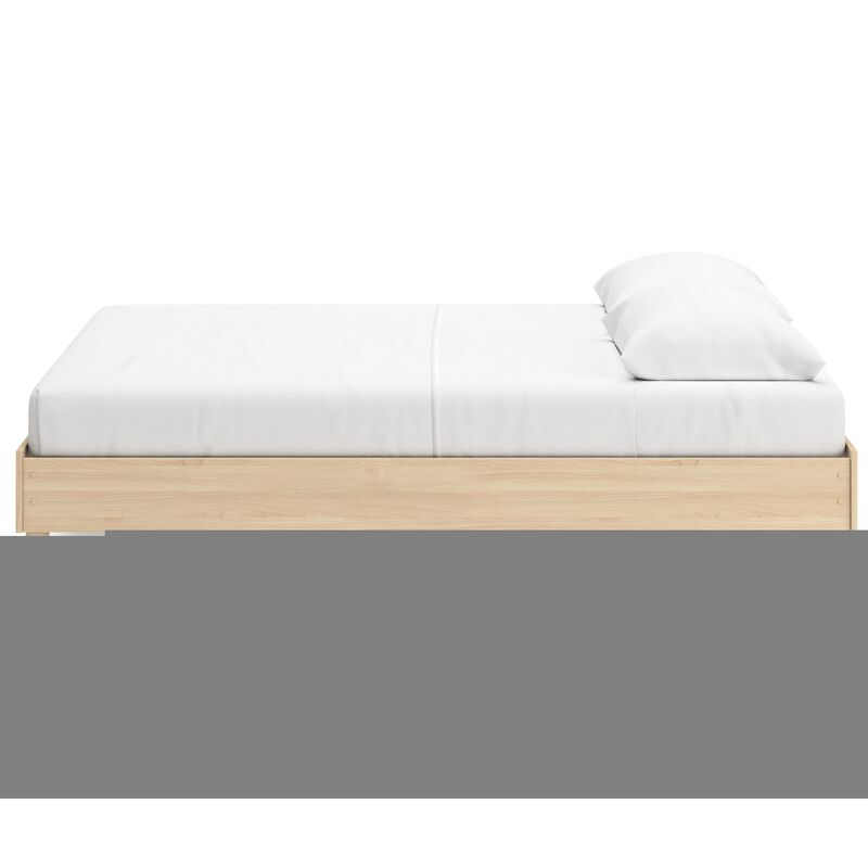 Abis Queen Platform Bed, Natural Brown Wood, Low Profile Tapered Legs - Benzara