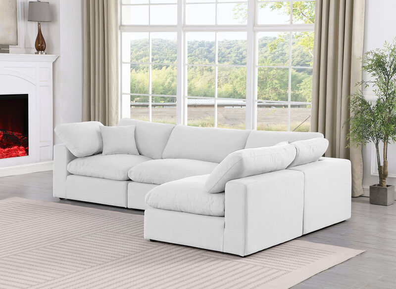 Meridian Furniture Comfy White Linen Textured Fabric Modular Sectional