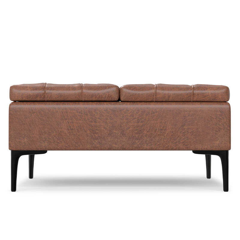 Laura 36 inch Wide Mid Century Square Mid&nbsp;Century&nbsp;Lift Top&nbsp;Storage Ottoman in Distressed Saddle Brown  Vegan Faux Leather, Assembled image number 6