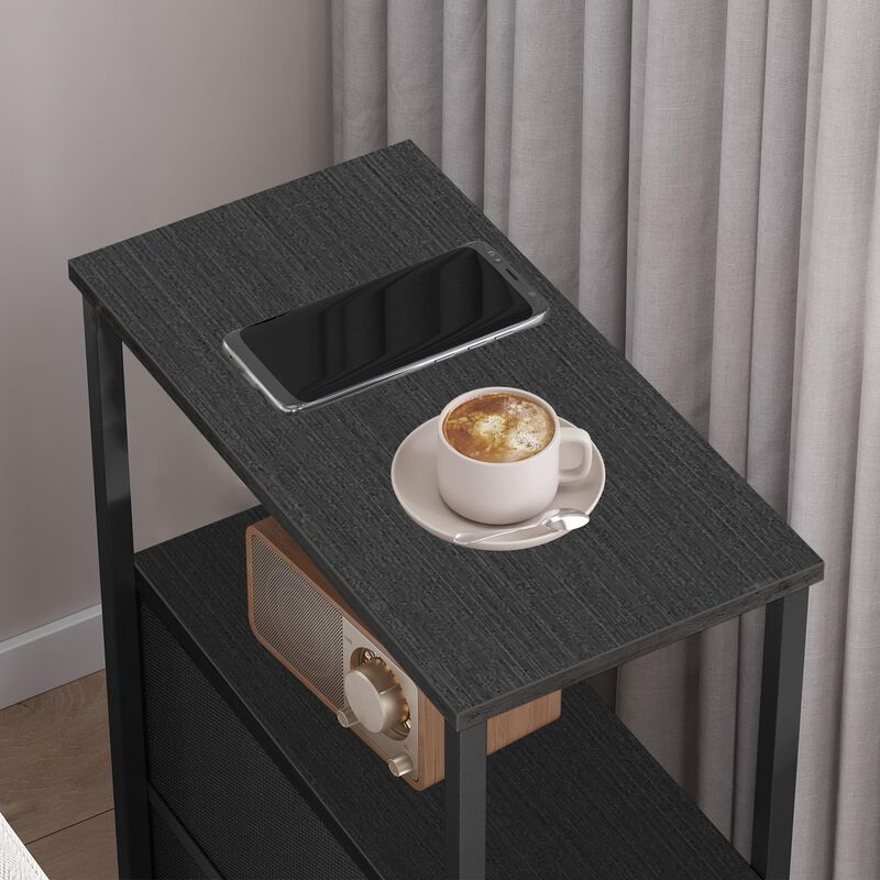 TUTOTAK Small Narrow End Table, Set of 2, Side Table, Nightstand with 2 Cloth Drawers, Couch Table, for Living Room, Bedroom, Be