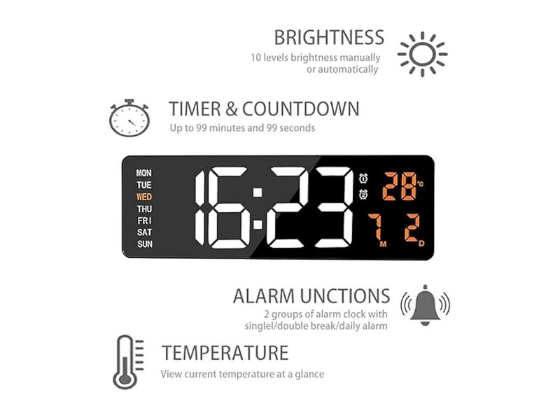Digital Count Down Timer Remote Alarm Wall Clock 16 Inch Living Room Decor image number 1