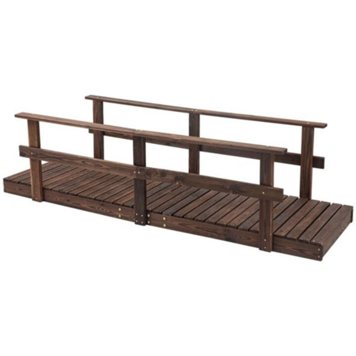 Outdoor Wooden Garden Bridge with Hand Rails for Yard and Pond