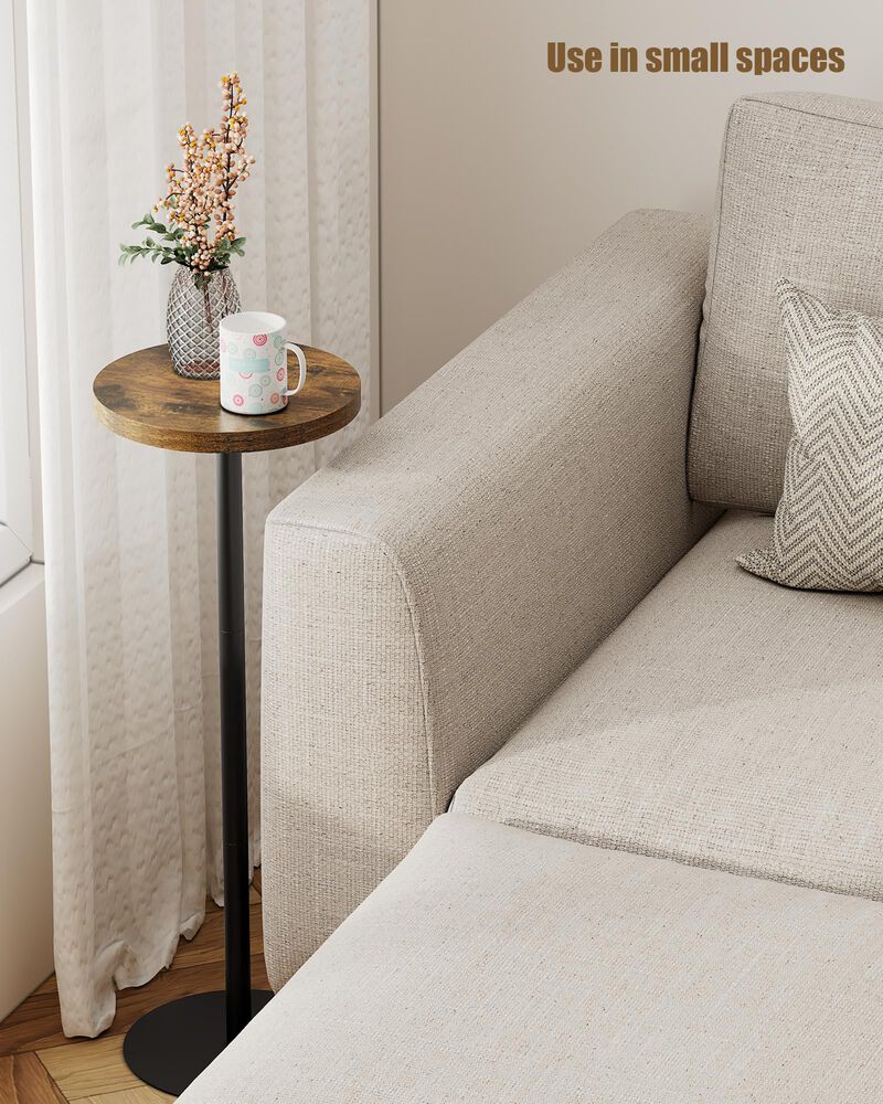 TUTOTAK Tall Round Side Table, Small End Table, Set of 2, Beside Table, Drink Table, Pedestal Side Table, livingroom, Brown TB01