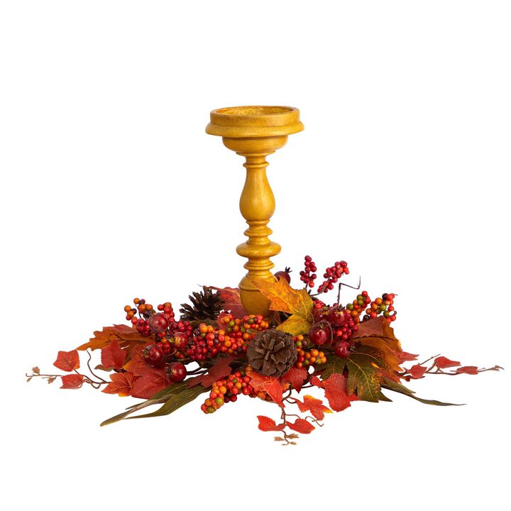 Nearly Natural 15-in Harvest Fall Artificial Candelabrum Arrangement